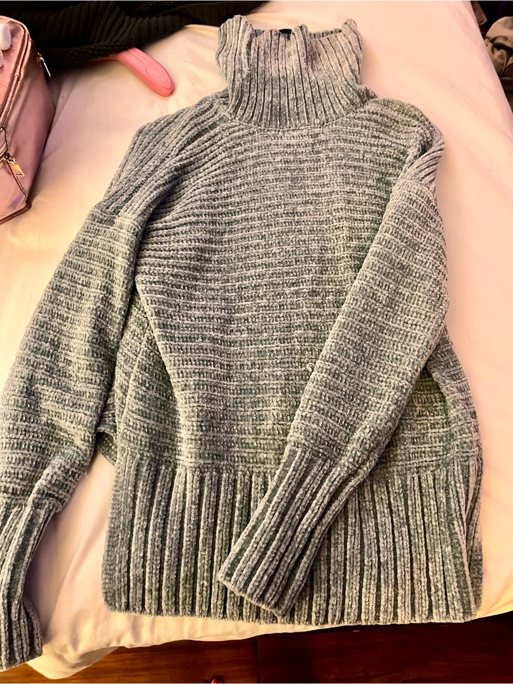 Cozy Light Gray Ribbed Turtleneck Sweater